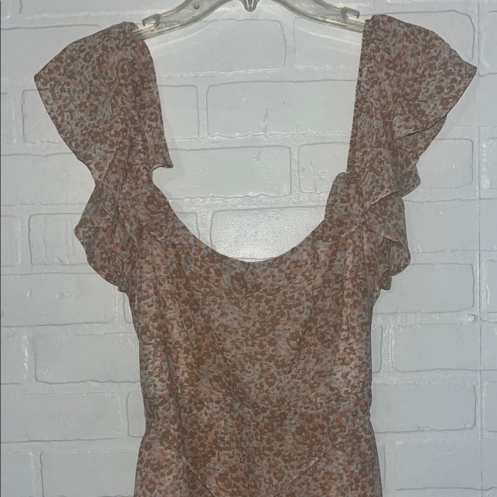 Twenty Ten Womens Mini Dress Pink and Beige Ruffle Sleeves Spring A-line Large - Picture 5 of 13